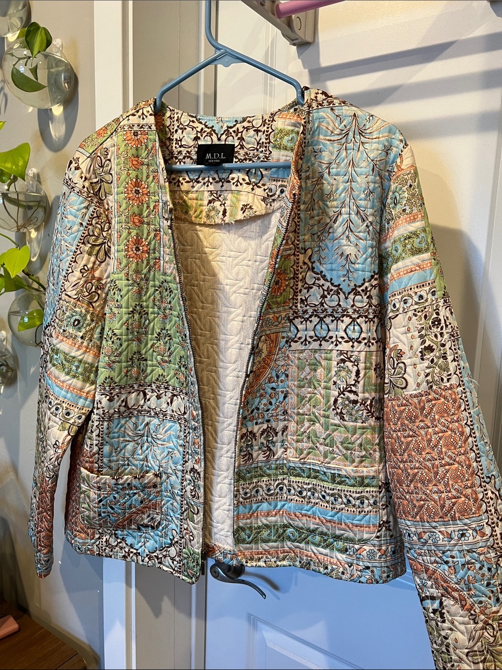 Quilted Patchwork Bomber Jacket in Multi Pastel — - Picture 3 of 10
